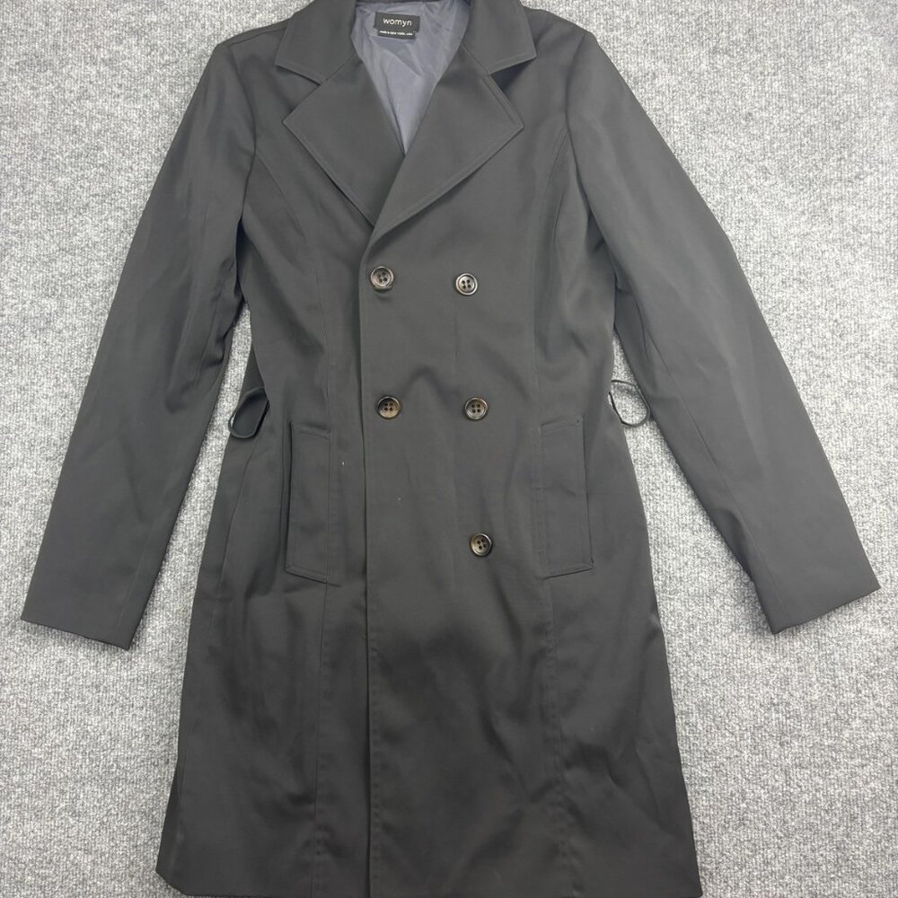 Womyn Trench Coat‎ Womens XS Black Double Breasted Long Jacket Made USA